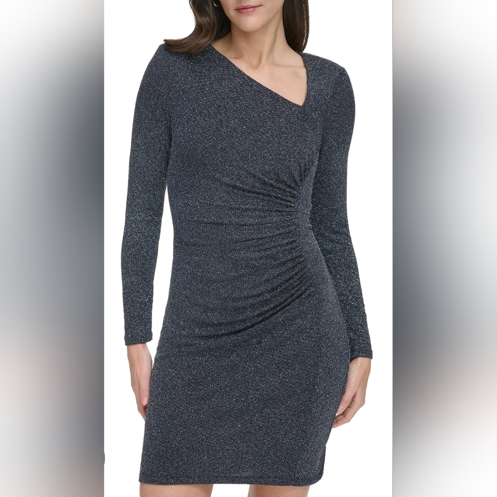 NWT Vince Camuto Navy Blue Glitter Asymmetrical Drape Dress (Size 8 or 16W)